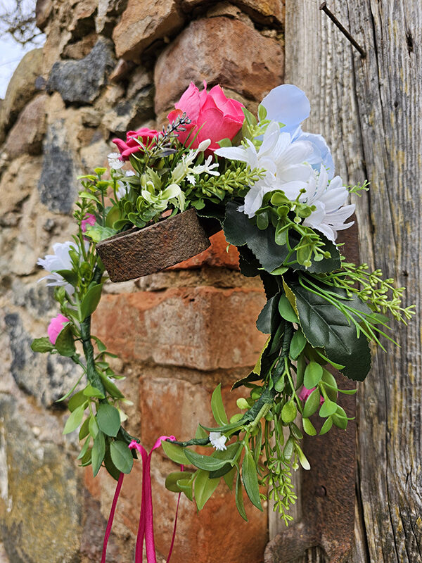Artificial flower hair wreath for little girls - white, bright pink and light blue 