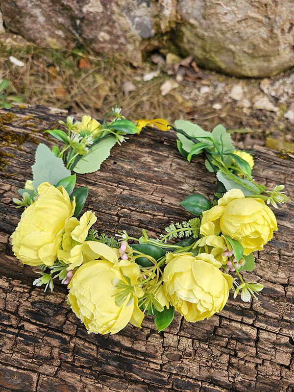 Artificial flower hair wreath for little girls - yellow 