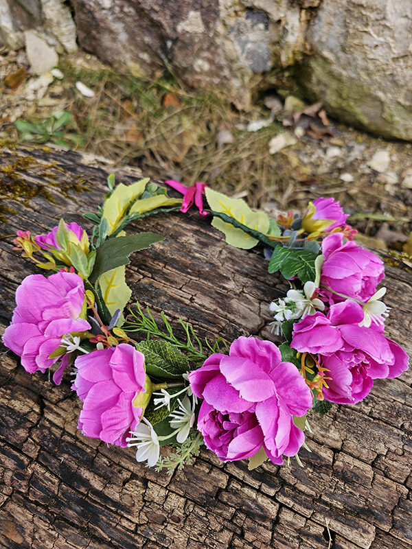 Artificial flower hair wreath for little girls - fuchsia pink