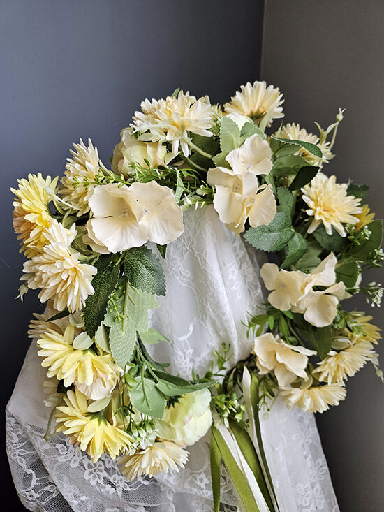 Artificial flower hair wreath - yellow 