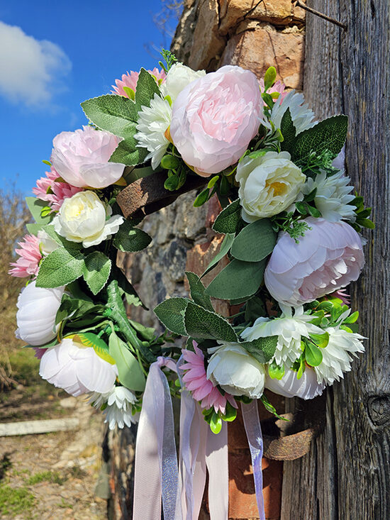 Artificial flower hair wreath - pink and white (very big)