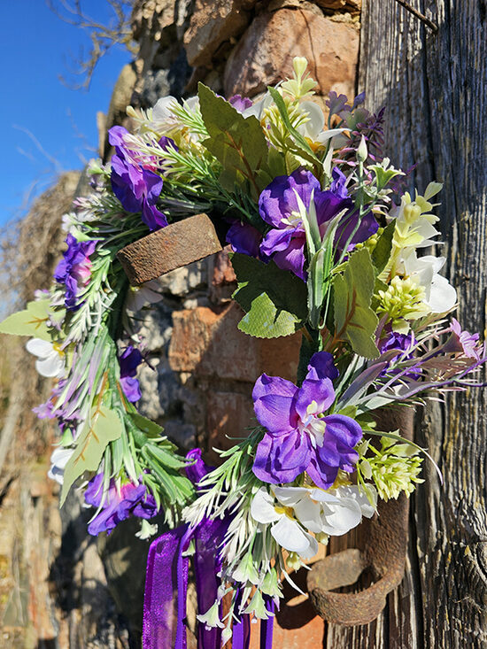 Artificial flower hair wreath - purple with white 