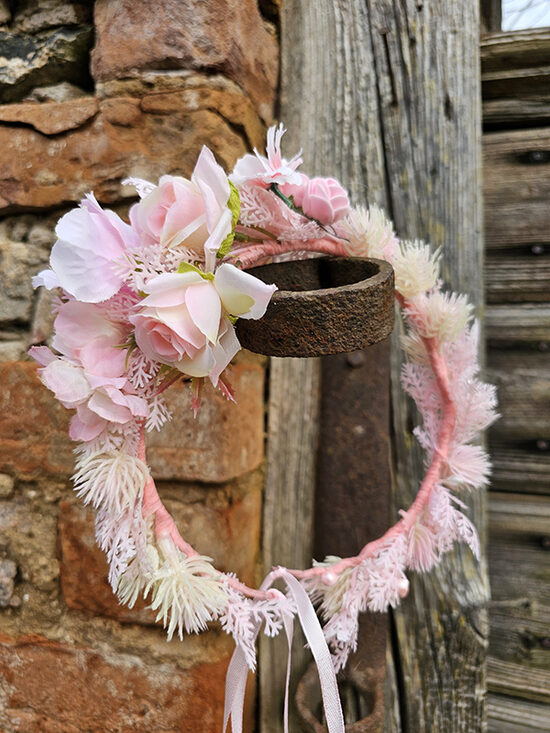 Artificial flower hair wreath for little girls - light pink