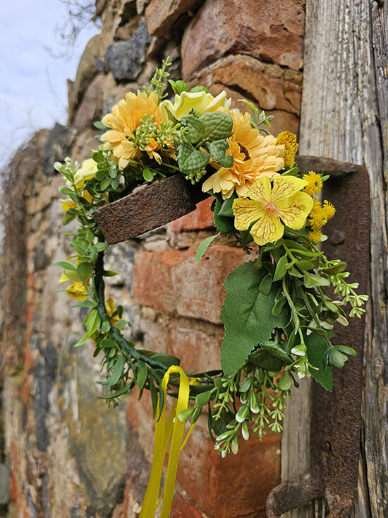 Artificial flower hair wreath for little girls - yellowish orange 