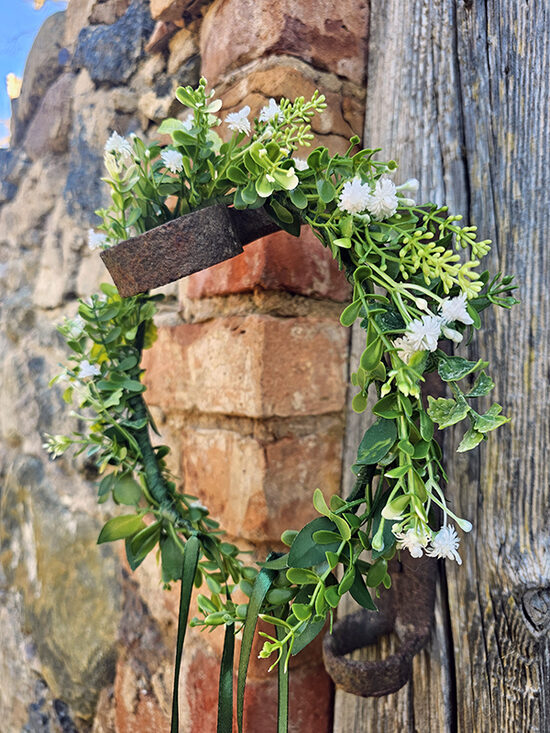 Artificial flower hair wreath - with greens and gypsophila
