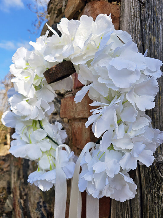 Artificial flower hair wreath - white with hydrangeas