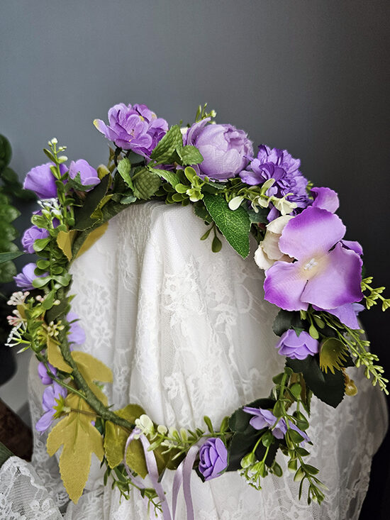 Artificial flower hair wreath - purple