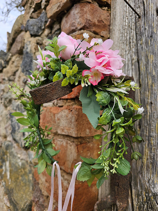 Artificial flower hair wreath for little girls - pink with roses and peonies 