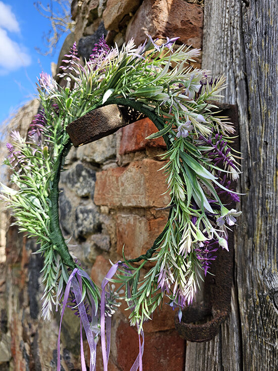 Artificial flower hair wreath - purple with greens