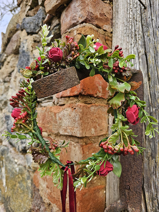Artificial flower hair wreath for little girls - red with roses 