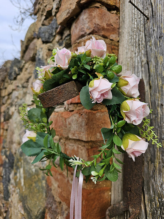 Artificial flower hair wreath for little girls - light pink with roses 
