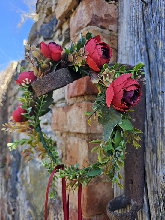 Artificial flower hair wreath - red with roses 