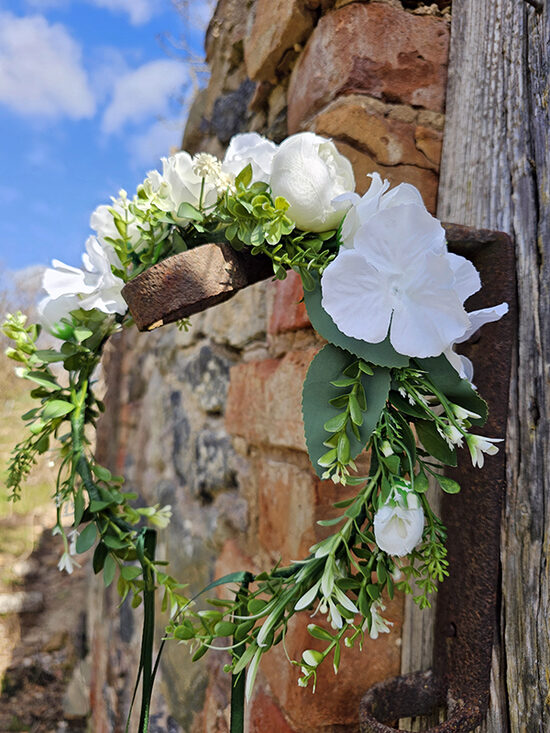 Artificial flower hair wreath - white with roses 