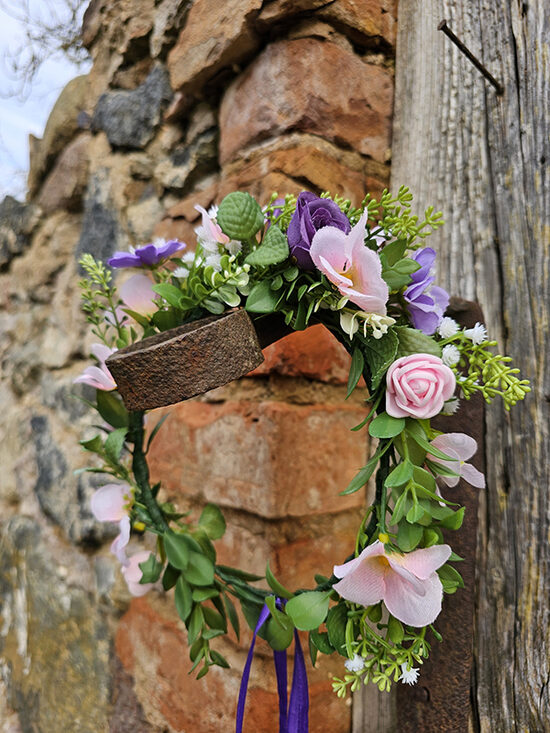 Artificial flower hair wreath for little girls - purple with pink 