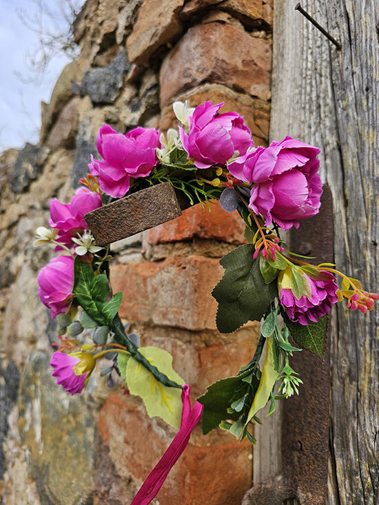 Artificial flower hair wreath for little girls - fuchsia pink