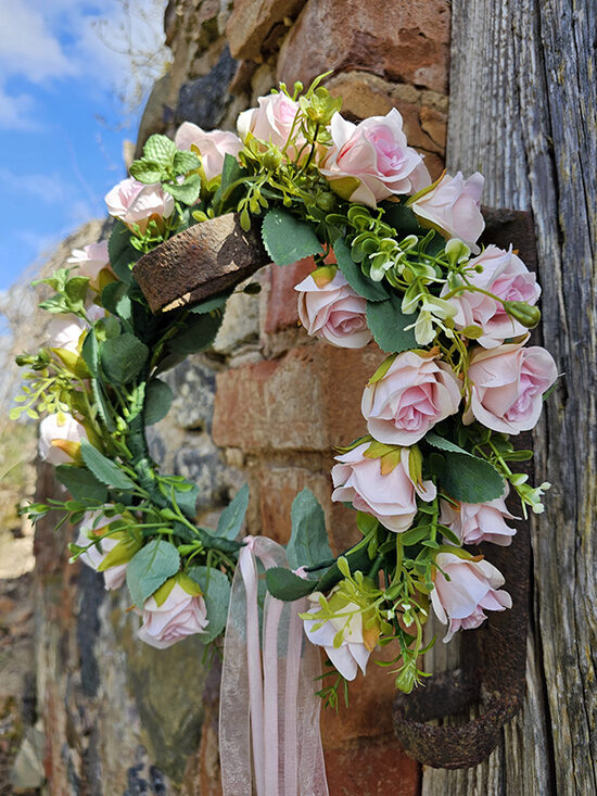 Artificial flower hair wreath - pink with roses 