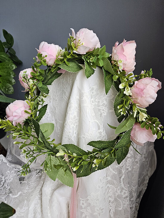 Artificial flower hair wreath - pink with roses 