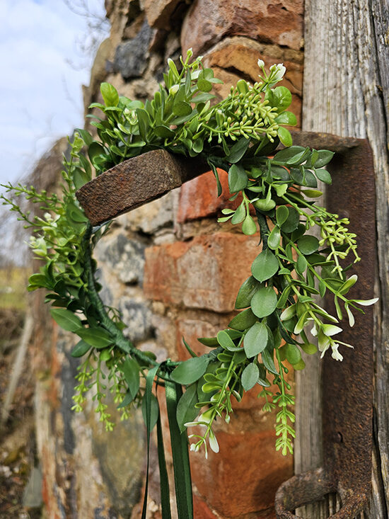  Artificial flower hair wreath for little girls - with greens 