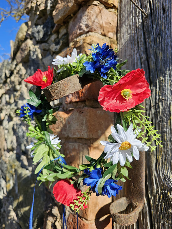 Artificial flower hair wreath - with cornflowers, daisies and poppies (thin) 