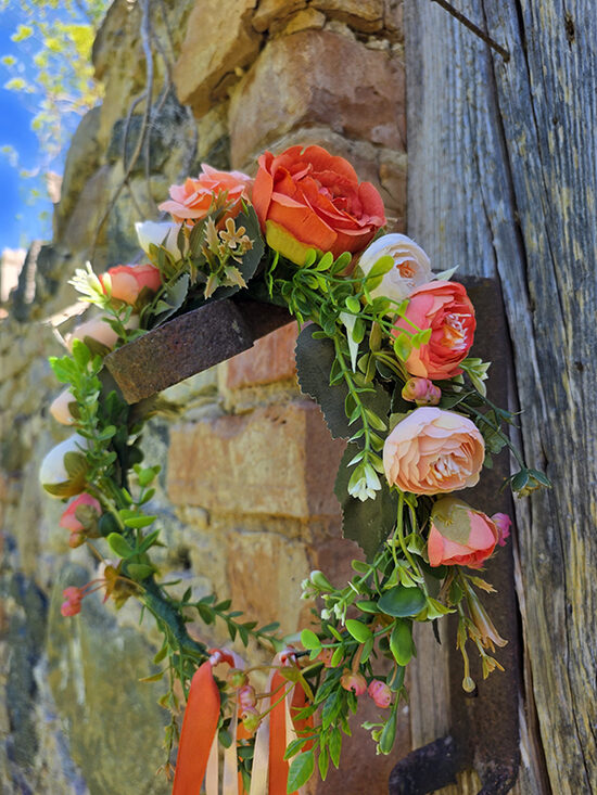 Artificial flower hair wreath - orange with roses (thinner)