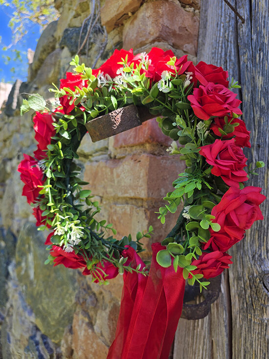 Artificial flower hair wreath - red with roses (larger)