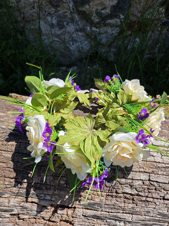 Artificial flower hair wreath - cream colour with roses 