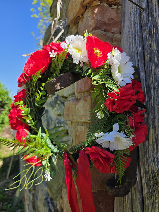 Artificial flower hair wreath - with poppies, roses and daisies