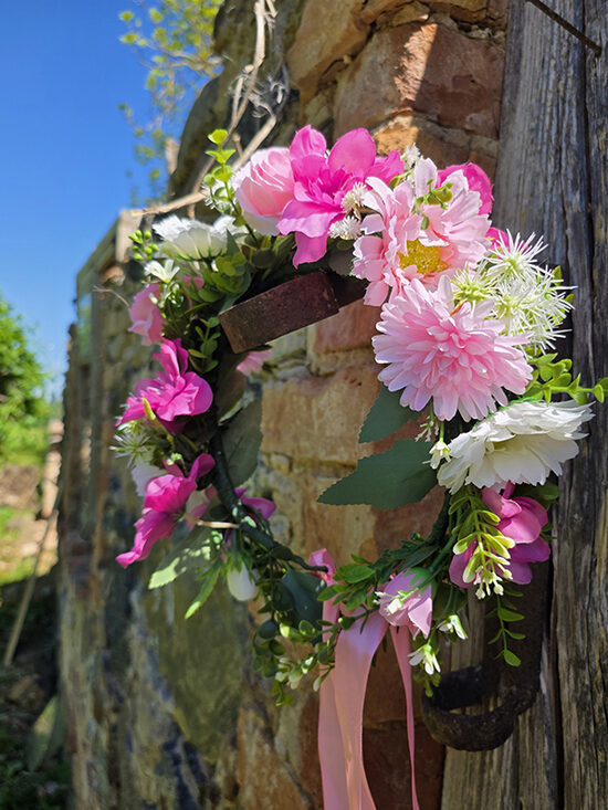 Artificial flower hair wreath - pink with white 