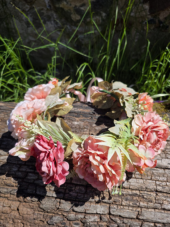 Artificial flower hair wreath - salmon colour 