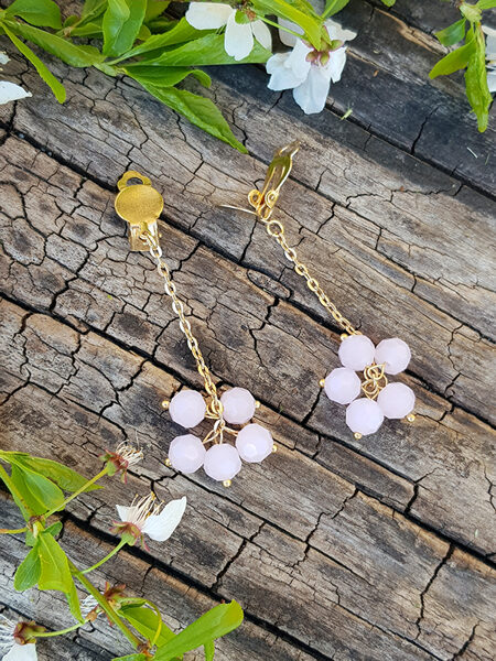 Dangling earrings - clips from glass beads - light pink 