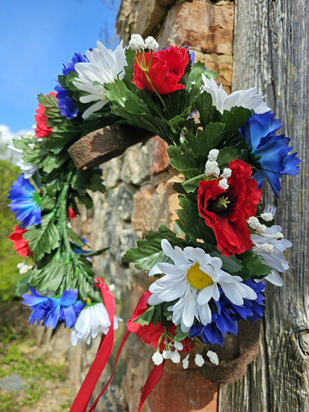 Artificial flower hair wreath - with cornflowers, daisies and poppies (big) 