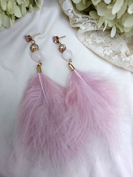 Feather stud earrings - pink with gold colour fitting