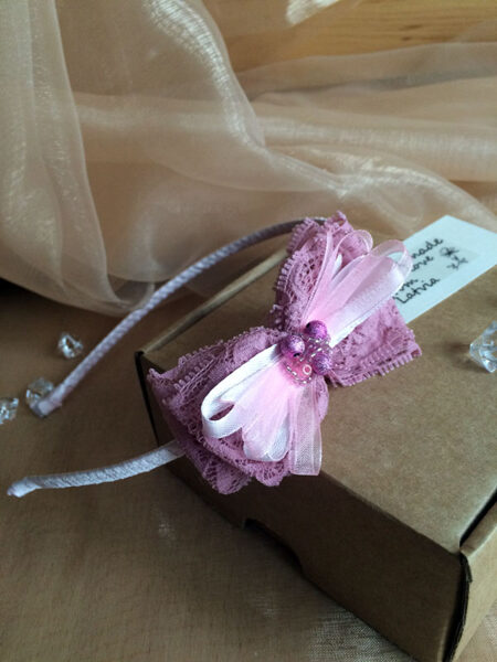 Hairband with lace bow - pink 