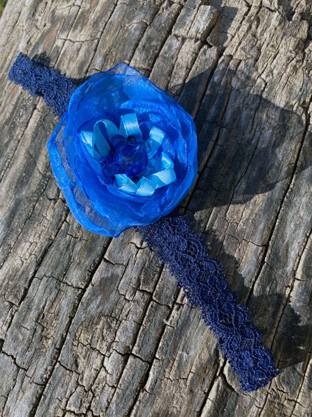 Lace headband with fabric flower - dark blue