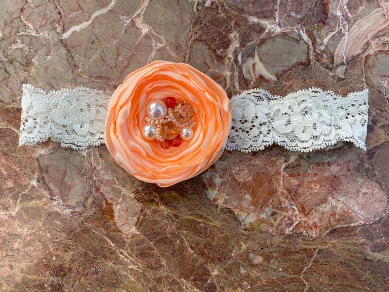 Lace headband with fabric flower - light orange 