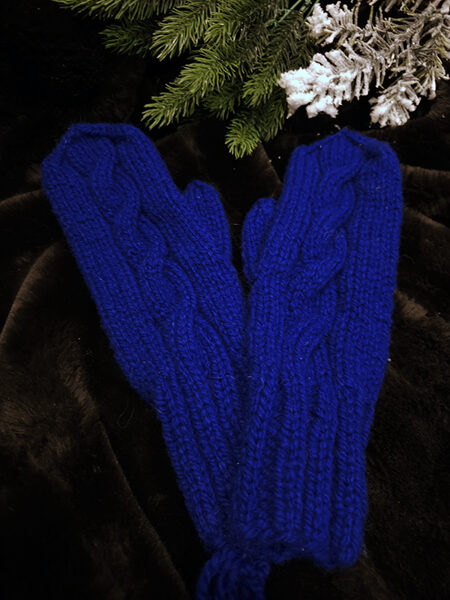 Knitted mittens with braids - bright blue 