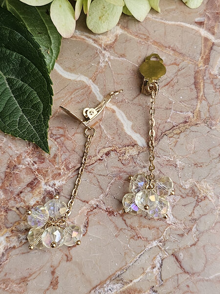 Dangling earrings - clips from glass beads - clear