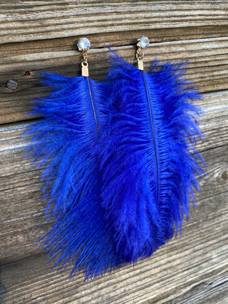 Feather stud earrings - royal blue with gold colour fitting 
