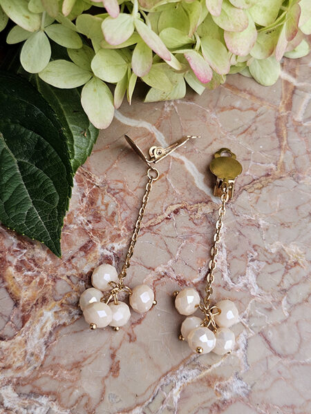 Dangling earrings - clips from glass beads - beige